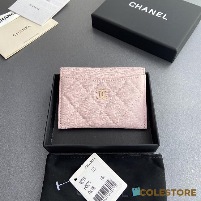 Colestore Chanel CLASSIC CARD HOLDER   Grained Calfskin & Gold-Tone Metal Light Pink 11x7.5cm - 1