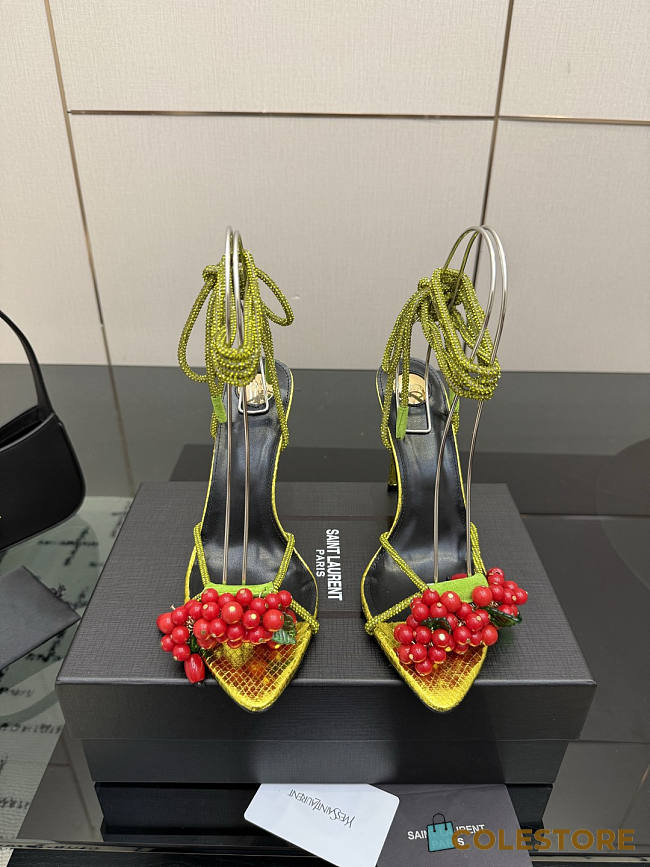 Colestore Saint Laurent YSL MON CHÉRI sandals in suede and rhinestones in Yellow - 1