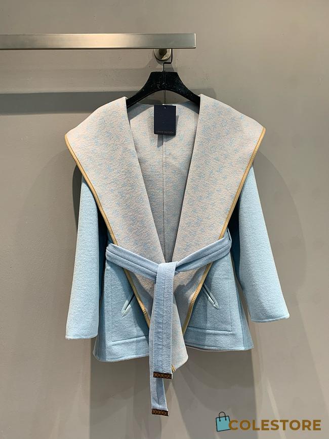 Colestore Louis Vuitton Double Face Cashmere Hooded Wrap Coat Light Blue - 1