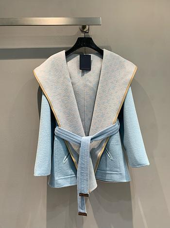Colestore Louis Vuitton Double Face Cashmere Hooded Wrap Coat Light Blue