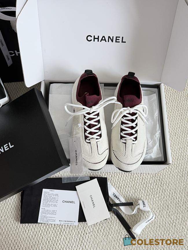 	 Colestore Chanel Métiers d’art 2026 Sneakers Velvet Calfskin & Mixed Fibers Ivory & Burgundy - 1