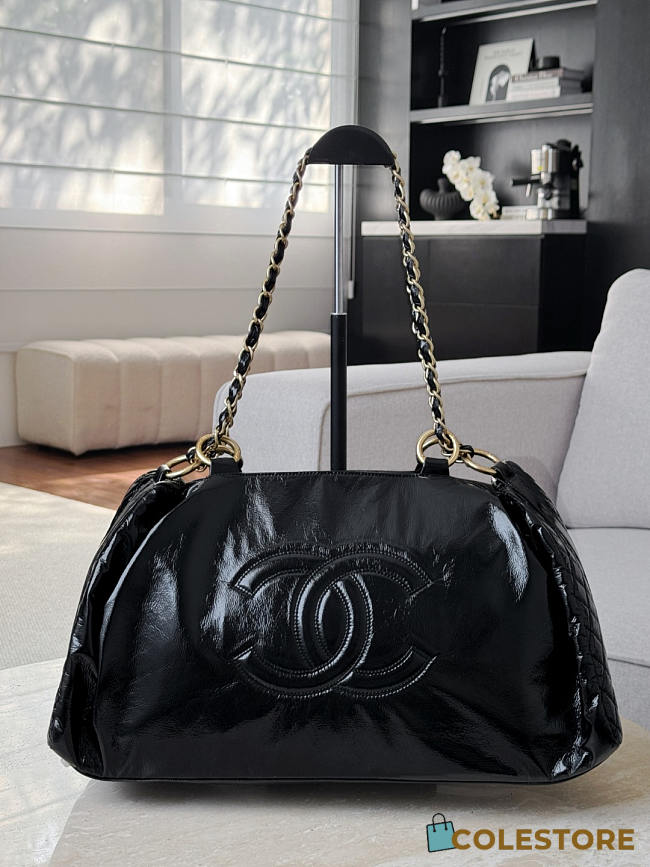 Colestore Chanel Vinyl Rock and Chain Bowler Black Bag 56x26x16cm - 1