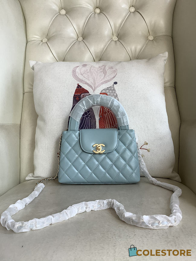 Colestore Chanel Blue Aged Calfskin Quilted Nano Kelly Shopper Aged Gold Hardware 13x19x7cm - 1