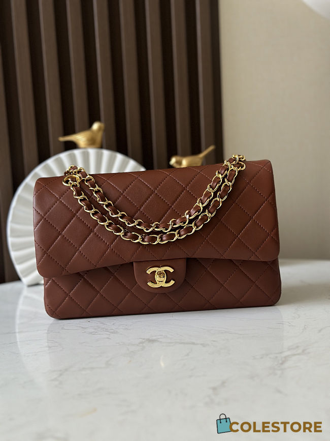 Colestore Chanel Medium Classic Handbag Lambskin & Gold-Tone Metal Brown/Caramel 25.5 × 15.5 × 6.5 cm - 1