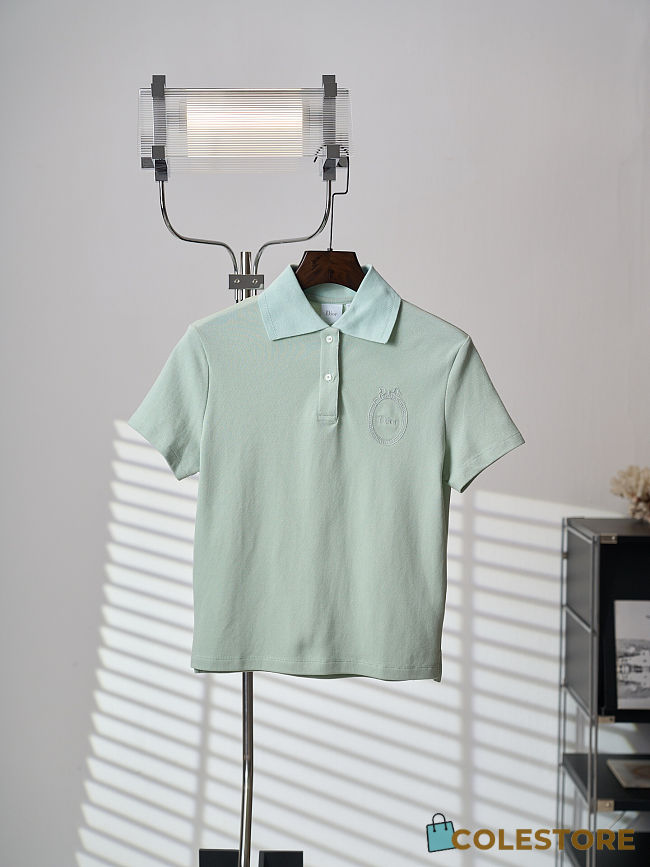 Colestore Dior Médaillon Embroidered Polo Shirt Green Cotton-Blend Piqué - 1