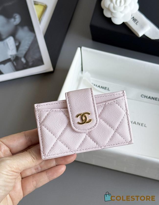 Colestore Chanel Classic Flap Card Holder in Grained Calfskin & Gold-Tone Metal Light Pink 10.4x7x2cm - 1