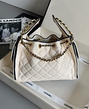 Colestore Chanel 25 Small Handbag Canvas, Calfskin & Gold-Tone Metal Ecru & Black 30 x 26 x 14cm - 6