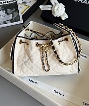Colestore Chanel Mini Handbag Canvas, Calfskin & Gold-Tone Metal Ecru & Black 20 x 22 x 12.5cm - 1
