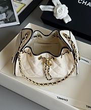 Colestore Chanel Mini Handbag Canvas, Calfskin & Gold-Tone Metal Ecru & Black 20 x 22 x 12.5cm - 5