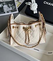 Colestore Chanel Mini Handbag Canvas, Calfskin & Gold-Tone Metal Ecru & Camel 20 x 22 x 12.5 cm - 1