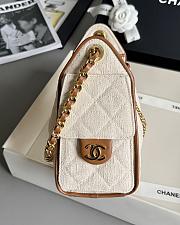 Colestore Chanel Mini Handbag Canvas, Calfskin & Gold-Tone Metal Ecru & Camel 20 x 22 x 12.5 cm - 4