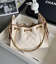 Colestore Chanel Mini Handbag Canvas, Calfskin & Gold-Tone Metal Ecru & Camel 20 x 22 x 12.5 cm - 3