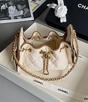 Colestore Chanel Mini Handbag Canvas, Calfskin & Gold-Tone Metal Ecru & Camel 20 x 22 x 12.5 cm - 2