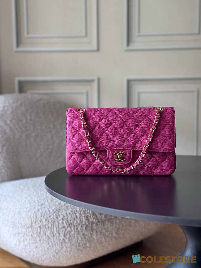 Colestore Chanel Medium Classic Handbag Grained Calfskin Fuchsia & Gold-Tone Metal  15.5 x 25.5 x 6.5cm - 1