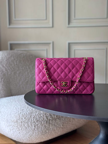 Colestore Chanel Medium Classic Handbag Grained Calfskin Fuchsia & Gold-Tone Metal  15.5 x 25.5 x 6.5cm