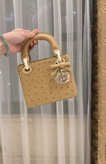 Colestore Dior Mini Lady Dior Camel Beige Ostrich Leather with Strap 17cm