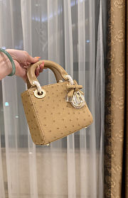 Colestore Dior Mini Lady Dior Camel Beige Ostrich Leather with Strap 17cm - 3