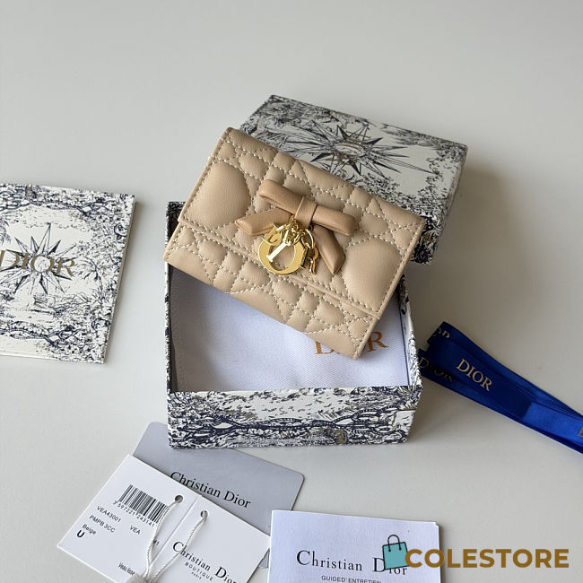 Colestore Dior Lady Dior Glycine Wallet Two-Tone Trench and Biscuit Cannage Lambskin 11×7.5×3cm - 1