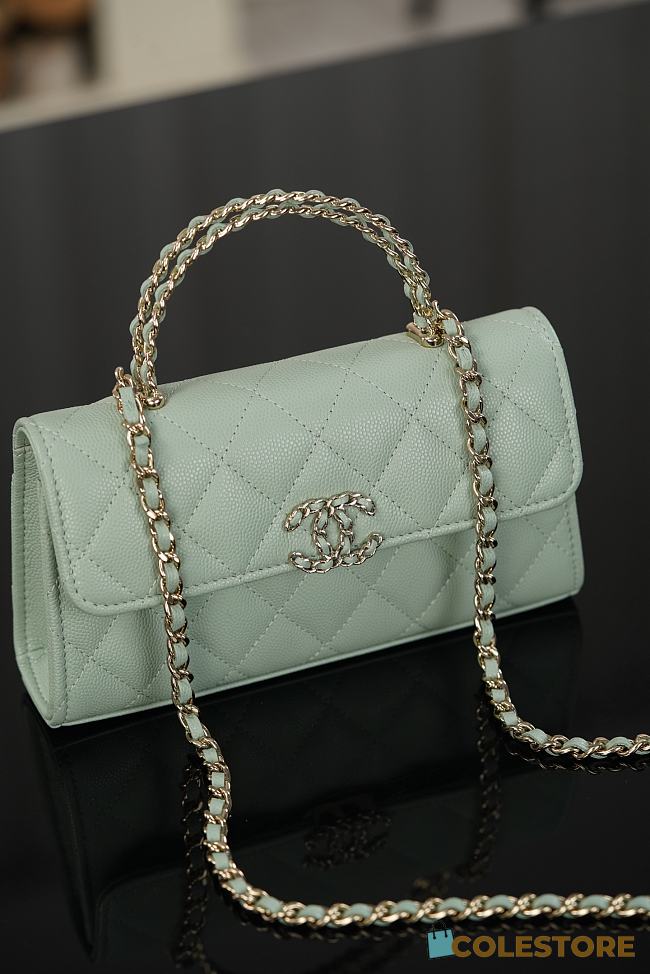 Colestore Chanel 26P Cross Handle Kelly Chain Bag Grained Calfskin & Gold-Tone Metal  Light Green 18x10x4.5cm - 1