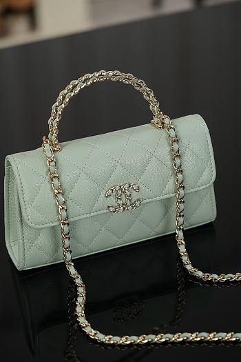 Colestore Chanel 26P Cross Handle Kelly Chain Bag Grained Calfskin & Gold-Tone Metal  Light Green 18x10x4.5cm