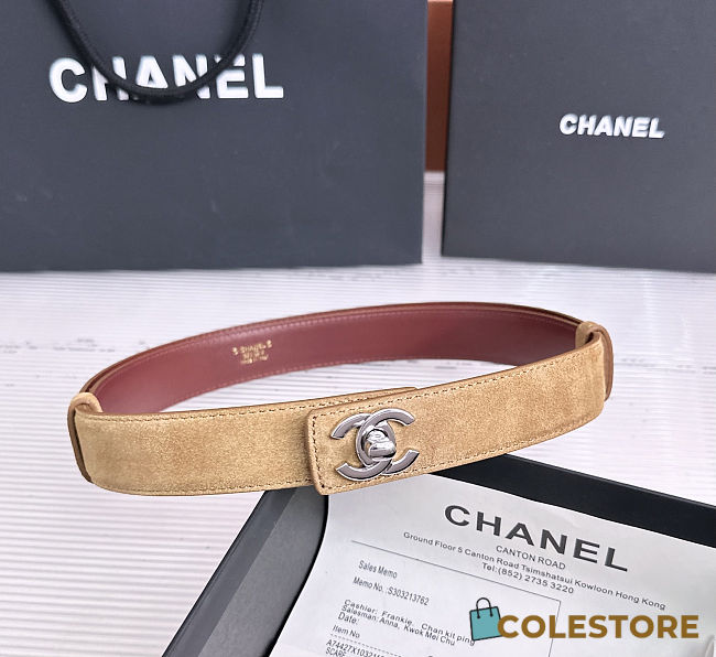 Colestore  Chanel Leather belt   Suede Calfskin & Metal  Dark Beige & Silver - 1
