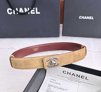Colestore  Chanel Leather belt   Suede Calfskin & Metal  Dark Beige & Silver