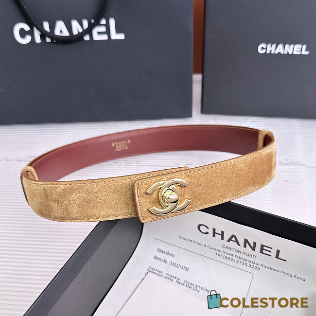 	 Colestore Chanel Leather belt Suede Calfskin & Metal Dark Beige & Gold - 1