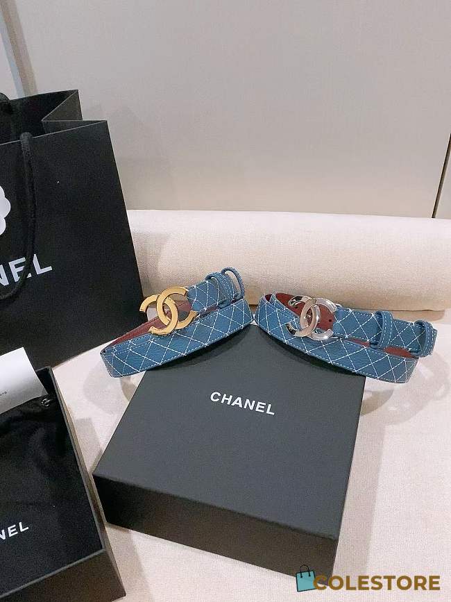 Colestore Chanel Leather belt   Calfskin & Metal  Dark Blue - 1