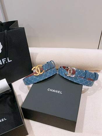 Colestore Chanel Leather belt   Calfskin & Metal  Dark Blue
