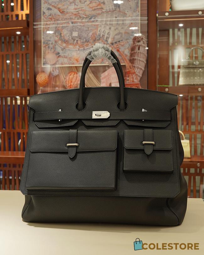 Colestore Hermes Togo HAC Birkin 50 Multi-Pockets Black Togo Leather Palladium-Plated Hardware - 1