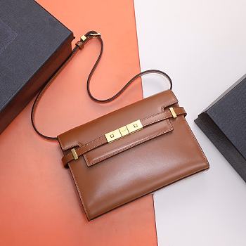 Colestore YSL Saint Laurent Smooth Calfskin Small Manhattan Shoulder Bag Brown 24x17.5x6cm