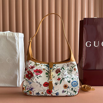 Colestore Gucci Jackie 1961 medium shoulder bag white and multicolor nylon 31 x 22 x 4.5 cm