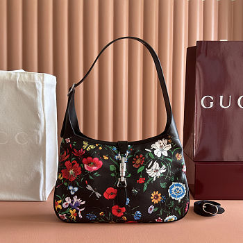 Colestore Gucci Jackie 1961 medium shoulder bag black and multicolor nylon 31 x 22 x 4.5 cm