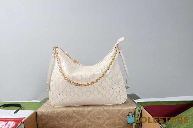 Colestore Gucci Lady Lunetta Chain medium shoulder bag white GG leather 30.5 x 24 x 6.5cm - 1