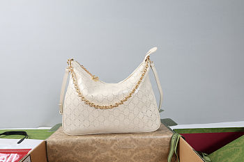Colestore Gucci Lady Lunetta Chain medium shoulder bag white GG leather 30.5 x 24 x 6.5cm