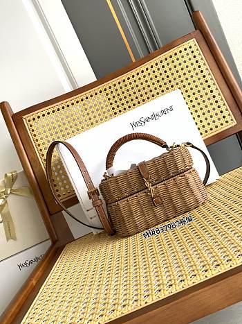 Colestore YSL Saint Laurent GABY vanity bag in osier in Beige NATURAL AND BRICK bronze-tone hardware 18 x 11 x 6.5 cm