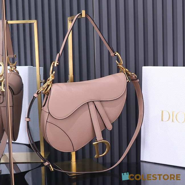Colestore Dior Saddle Bag with Strap Blush Grained Calfskin 24×6×18cm - 1