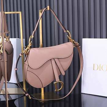 Colestore Dior Saddle Bag with Strap Blush Grained Calfskin 24×6×18cm