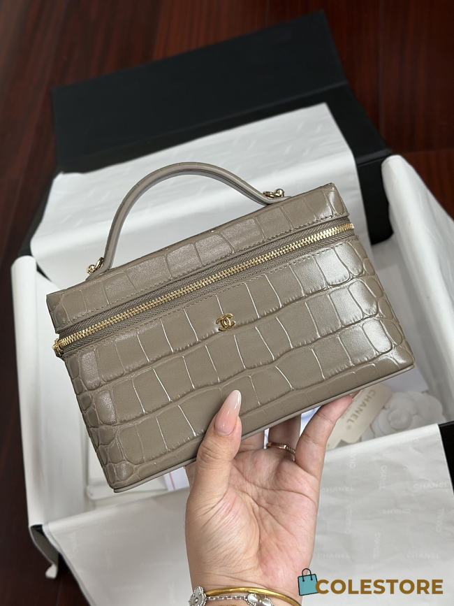 Colestore Chanel Métiers d’art 2026   Vanity with Chain   Crocodile Embossed Calfskin & Gold-Tone Metal Dark Khaki  17 x 19.5 x 5cm - 1