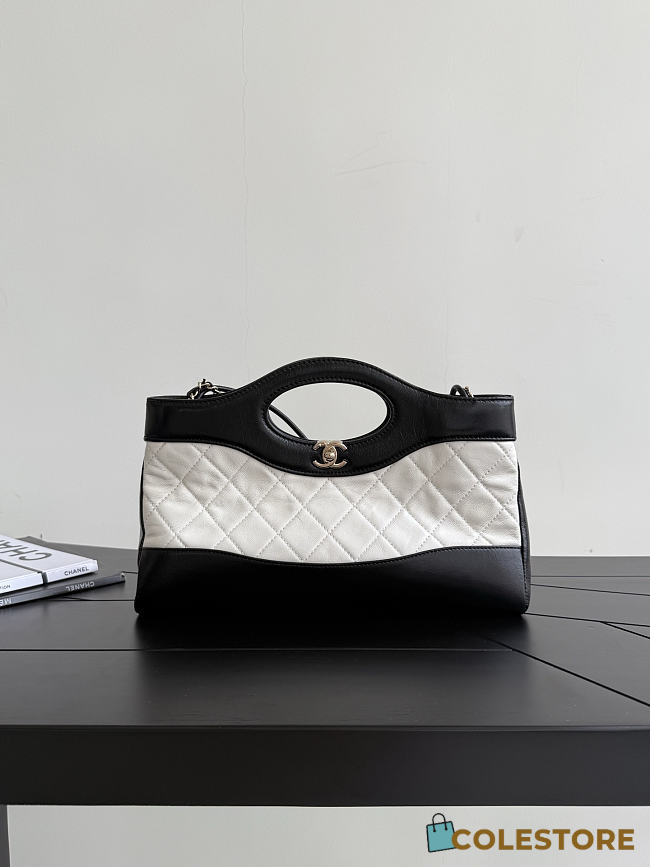 Colestore Chanel 31 Small Shopping Bag in Black & White Quilted Leather with Gold-Tone Metal - 1