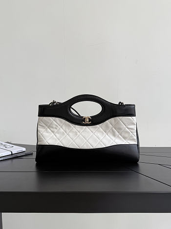 Colestore Chanel 31 Small Shopping Bag in Black & White Quilted Leather with Gold-Tone Metal