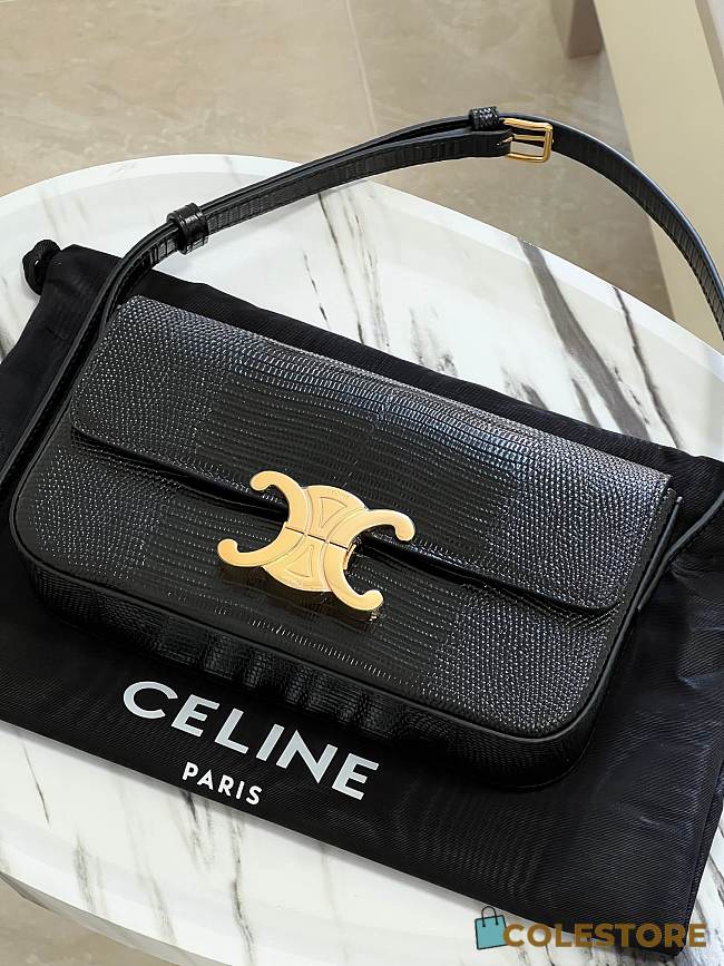 Colestore Celine Claude Chain Shoulder Bag in Lizard Black 20 x 10 x 4 cm - 1