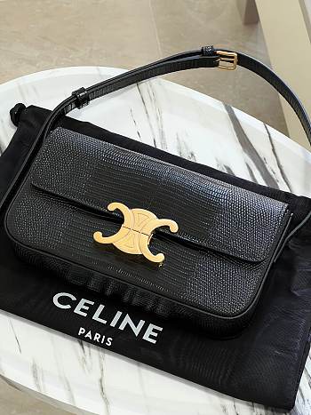 Colestore Celine Claude Chain Shoulder Bag in Lizard Black 20 x 10 x 4 cm