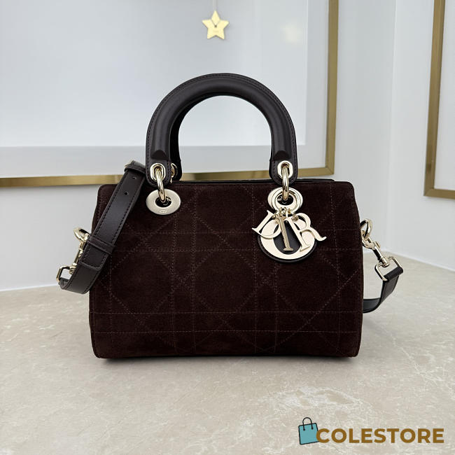 	 Colestore Dior Small Dior Granville Bag Chocolate Flat Macrocannage Suede Calfskin 25 x 16.5 x 14.5cm - 1