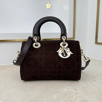 	 Colestore Dior Small Dior Granville Bag Chocolate Flat Macrocannage Suede Calfskin 25 x 16.5 x 14.5cm
