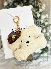 Colestore Celine TRIOMPHE pom-pom keyring with heart in SHEARLING AND ACETATE with GOLD FINISHING NATURAL / TAN - 1
