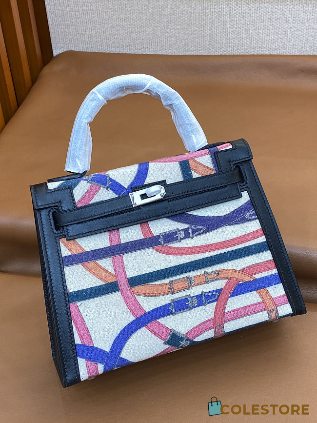 Colestore Hermes Kelly 25 Noir (Black) Cavalcadour Toile Palladium Hardware - 1
