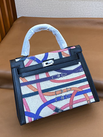 Colestore Hermes Kelly 25 Noir (Black) Cavalcadour Toile Palladium Hardware