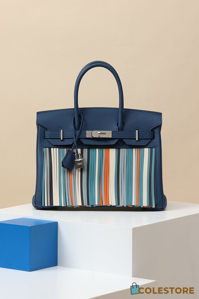 Colestore Hermes A Rare Custom Bleu De Malte Togo Leather Fringes Birkin 30 With Palladium Hardware 30 x 23 x 15cm - 1