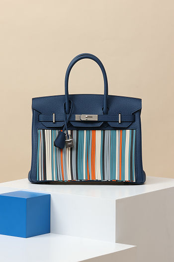 Colestore Hermes A Rare Custom Bleu De Malte Togo Leather Fringes Birkin 30 With Palladium Hardware 30 x 23 x 15cm